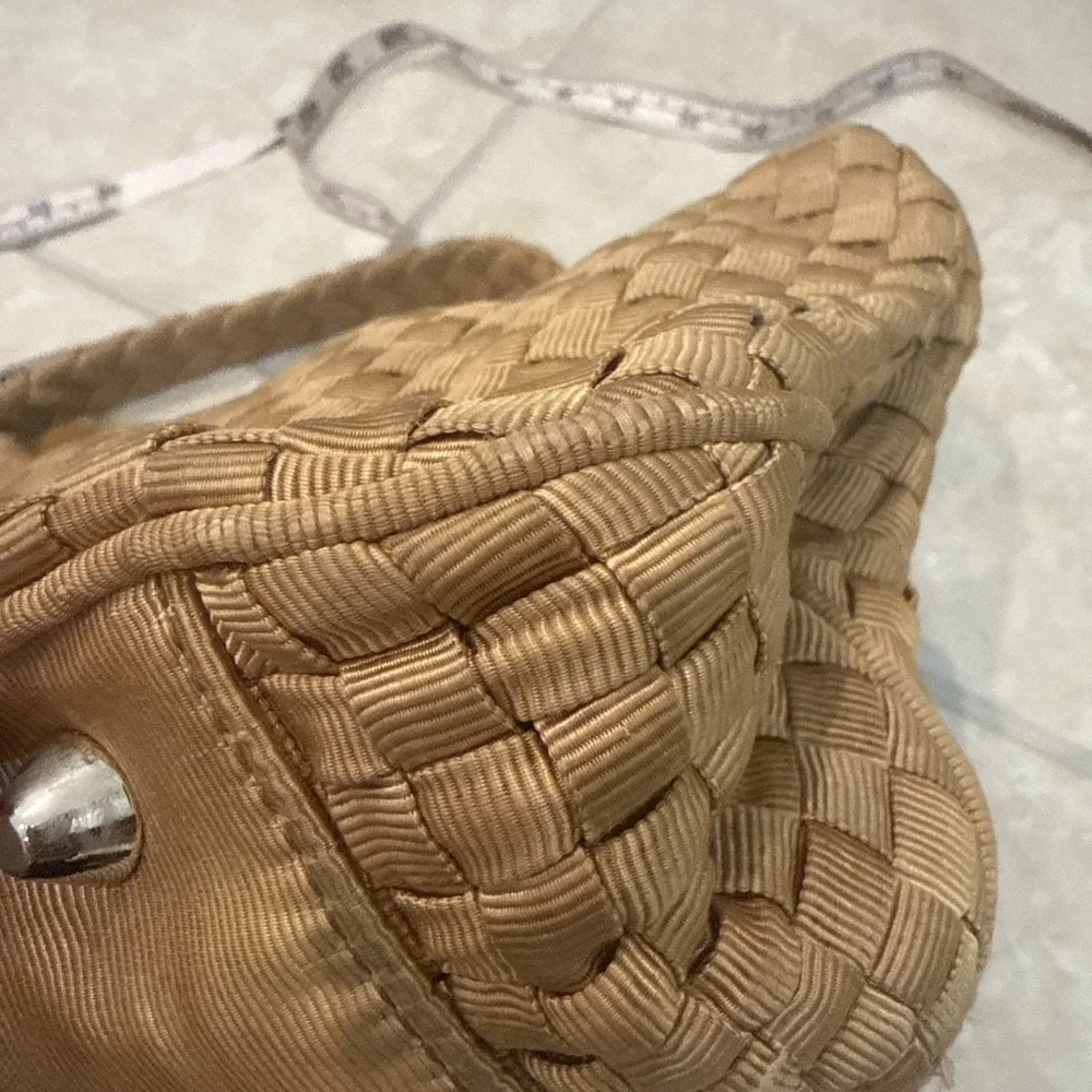 The Sak Shoulder‎ Bag Brown Beige Woven Purse Charm Viscose Staple Yarn *See